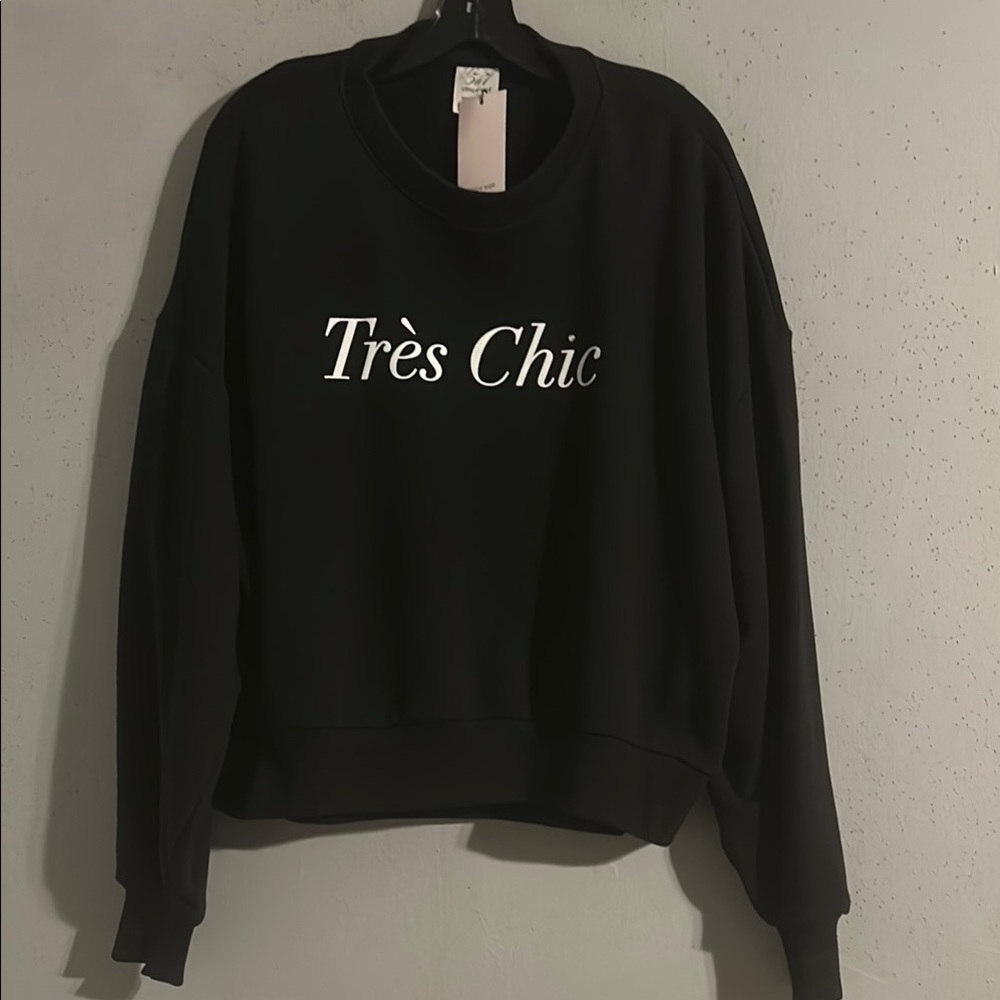 Cinq a Sept Black Women's Sweater with Tres Chic in front NWT
